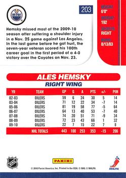 2010-11 Score - Glossy #203 Ales Hemsky  Back