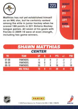 2010-11 Score - Glossy #223 Shawn Matthias  Back
