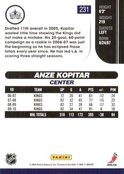 2010-11 Score - Glossy #231 Anze Kopitar  Back