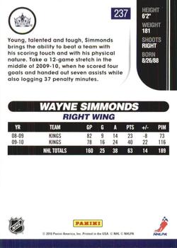 2010-11 Score - Glossy #237 Wayne Simmonds  Back