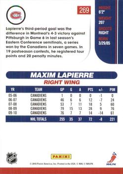 2010-11 Score - Glossy #269 Maxim Lapierre  Back