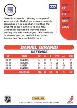 2010-11 Score - Glossy #332 Daniel Girardi  Back