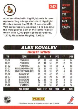 2010-11 Score - Glossy #342 Alex Kovalev  Back