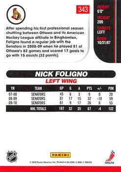 2010-11 Score - Glossy #343 Nick Foligno  Back