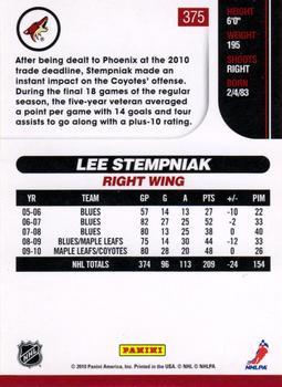 2010-11 Score - Glossy #375 Lee Stempniak  Back