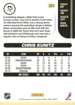 2010-11 Score - Glossy #384 Chris Kunitz  Back