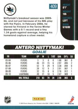 2010-11 Score - Glossy #409 Antero Niittymaki  Back