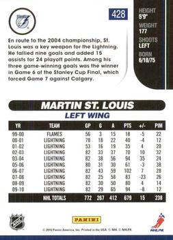 2010-11 Score - Glossy #428 Martin St. Louis  Back