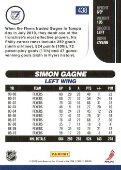2010-11 Score - Glossy #438 Simon Gagne  Back