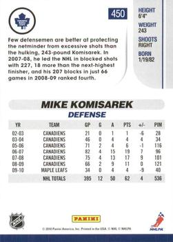 2010-11 Score - Glossy #450 Mike Komisarek  Back
