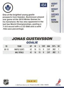 2010-11 Score - Glossy #454 Jonas Gustavsson  Back