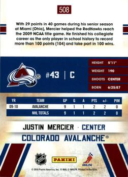 2010-11 Score - Glossy #508 Justin Mercier  Back