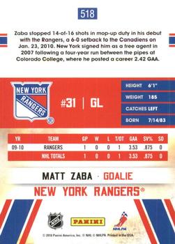 2010-11 Score - Glossy #518 Matt Zaba  Back