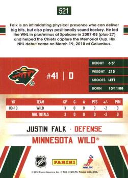 2010-11 Score - Glossy #521 Justin Falk  Back