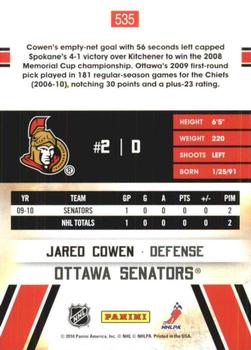 2010-11 Score - Glossy #535 Jared Cowen  Back