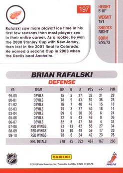 2010-11 Score - Glossy #197 Brian Rafalski  Back