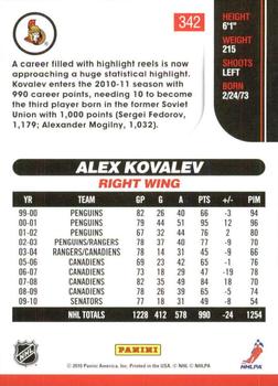 2010-11 Score - 20th Anniversary #342 Alex Kovalev  Back