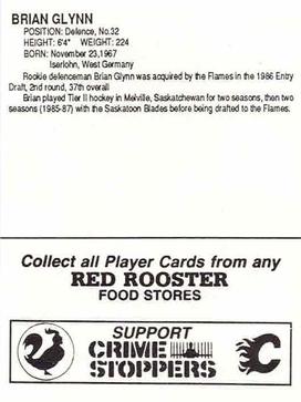 1987-88 Red Rooster Calgary Flames #NNO Brian Glynn Back