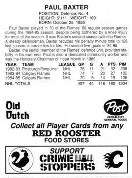1985-86 Red Rooster Calgary Flames #NNO Paul Baxter Back