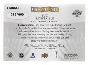 2014-15 Upper Deck Trilogy - Tryptichs #T-KINGS3 Luc Robitaille Back