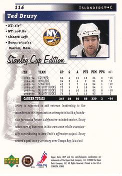 1999-00 Upper Deck MVP Stanley Cup Edition #116 Ted Drury Back