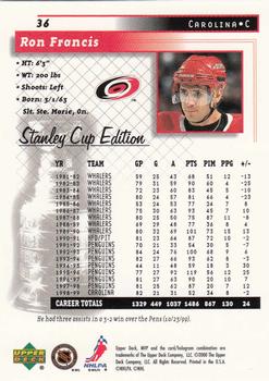 1999-00 Upper Deck MVP Stanley Cup Edition #36 Ron Francis Back