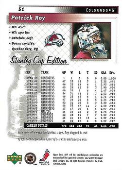 1999-00 Upper Deck MVP Stanley Cup Edition #51 Patrick Roy Back
