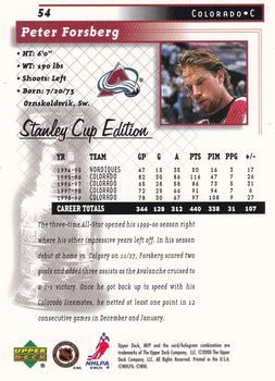 1999-00 Upper Deck MVP Stanley Cup Edition #54 Peter Forsberg Back