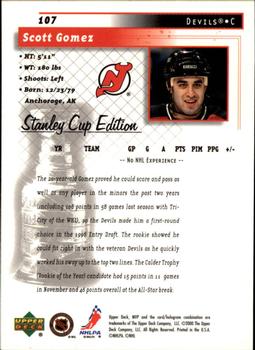 1999-00 Upper Deck MVP Stanley Cup Edition #107 Scott Gomez Back