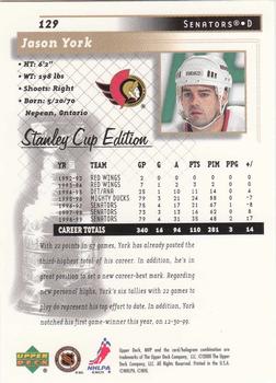 1999-00 Upper Deck MVP Stanley Cup Edition #129 Jason York Back