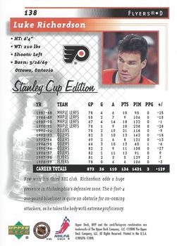 1999-00 Upper Deck MVP Stanley Cup Edition #138 Luke Richardson Back