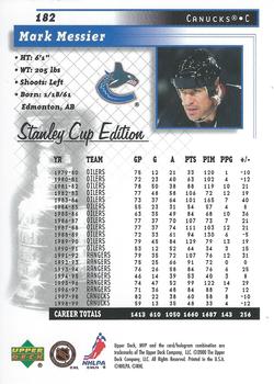 1999-00 Upper Deck MVP Stanley Cup Edition #182 Mark Messier Back