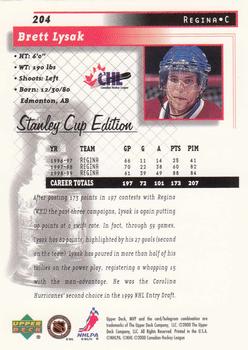 1999-00 Upper Deck MVP Stanley Cup Edition #204 Brett Lysak Back