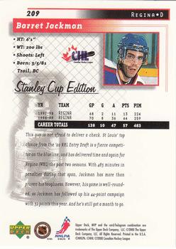 1999-00 Upper Deck MVP Stanley Cup Edition #209 Barret Jackman Back