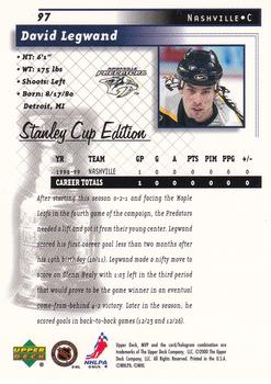 1999-00 Upper Deck MVP Stanley Cup Edition #97 David Legwand Back