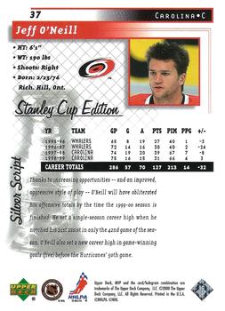 1999-00 Upper Deck MVP Stanley Cup Edition - Silver Script #37 Jeff O'Neill Back