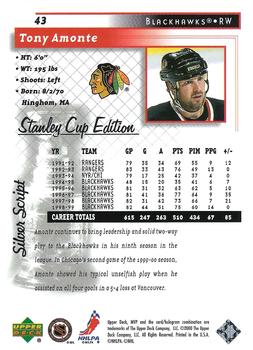 1999-00 Upper Deck MVP Stanley Cup Edition - Silver Script #43 Tony Amonte Back