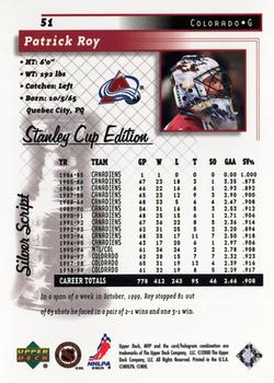 1999-00 Upper Deck MVP Stanley Cup Edition - Silver Script #51 Patrick Roy Back