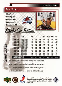 1999-00 Upper Deck MVP Stanley Cup Edition - Silver Script #52 Joe Sakic Back
