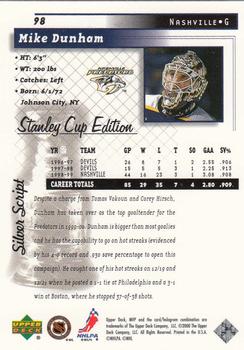 1999-00 Upper Deck MVP Stanley Cup Edition - Silver Script #98 Mike Dunham Back