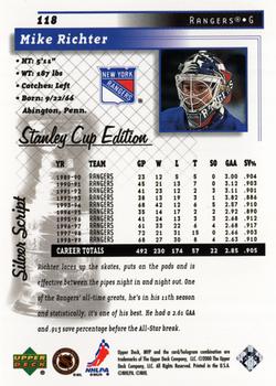 1999-00 Upper Deck MVP Stanley Cup Edition - Silver Script #118 Mike Richter Back