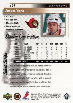 1999-00 Upper Deck MVP Stanley Cup Edition - Silver Script #129 Jason York Back