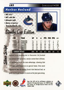1999-00 Upper Deck MVP Stanley Cup Edition - Silver Script #183 Markus Naslund Back