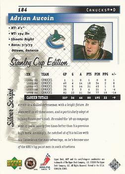 1999-00 Upper Deck MVP Stanley Cup Edition - Silver Script #184 Adrian Aucoin Back