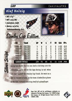1999-00 Upper Deck MVP Stanley Cup Edition - Silver Script #189 Olaf Kolzig Back