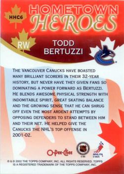 2002-03 O-Pee-Chee - Hometown Heroes Canada #HHC6 Todd Bertuzzi Back