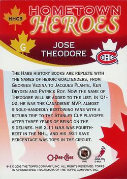 2002-03 O-Pee-Chee - Hometown Heroes Canada #HHC9 Jose Theodore Back