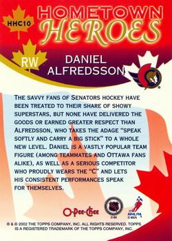 2002-03 O-Pee-Chee - Hometown Heroes Canada #HHC10 Daniel Alfredsson Back