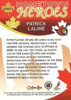 2002-03 O-Pee-Chee - Hometown Heroes Canada #HHC11 Patrick Lalime Back