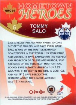 2002-03 O-Pee-Chee - Hometown Heroes Canada #HHC14 Tommy Salo Back